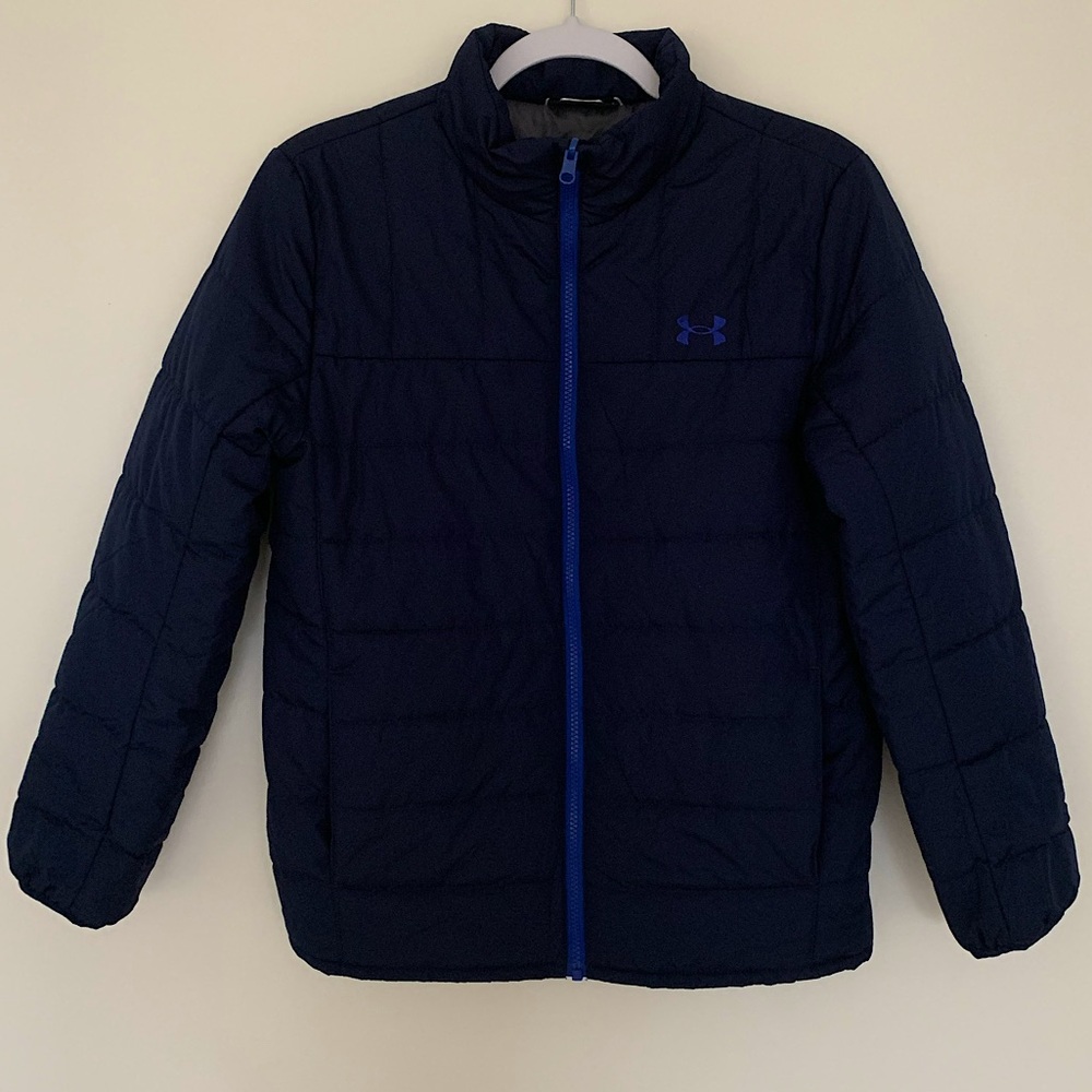LIKE NEW! Under Armour Boys' ColdGear Zip Blue with Pockets Jacket Youth Large